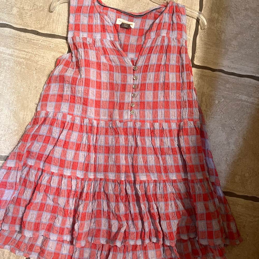 Anthropologie Red and White Plaid Sleeveless Top